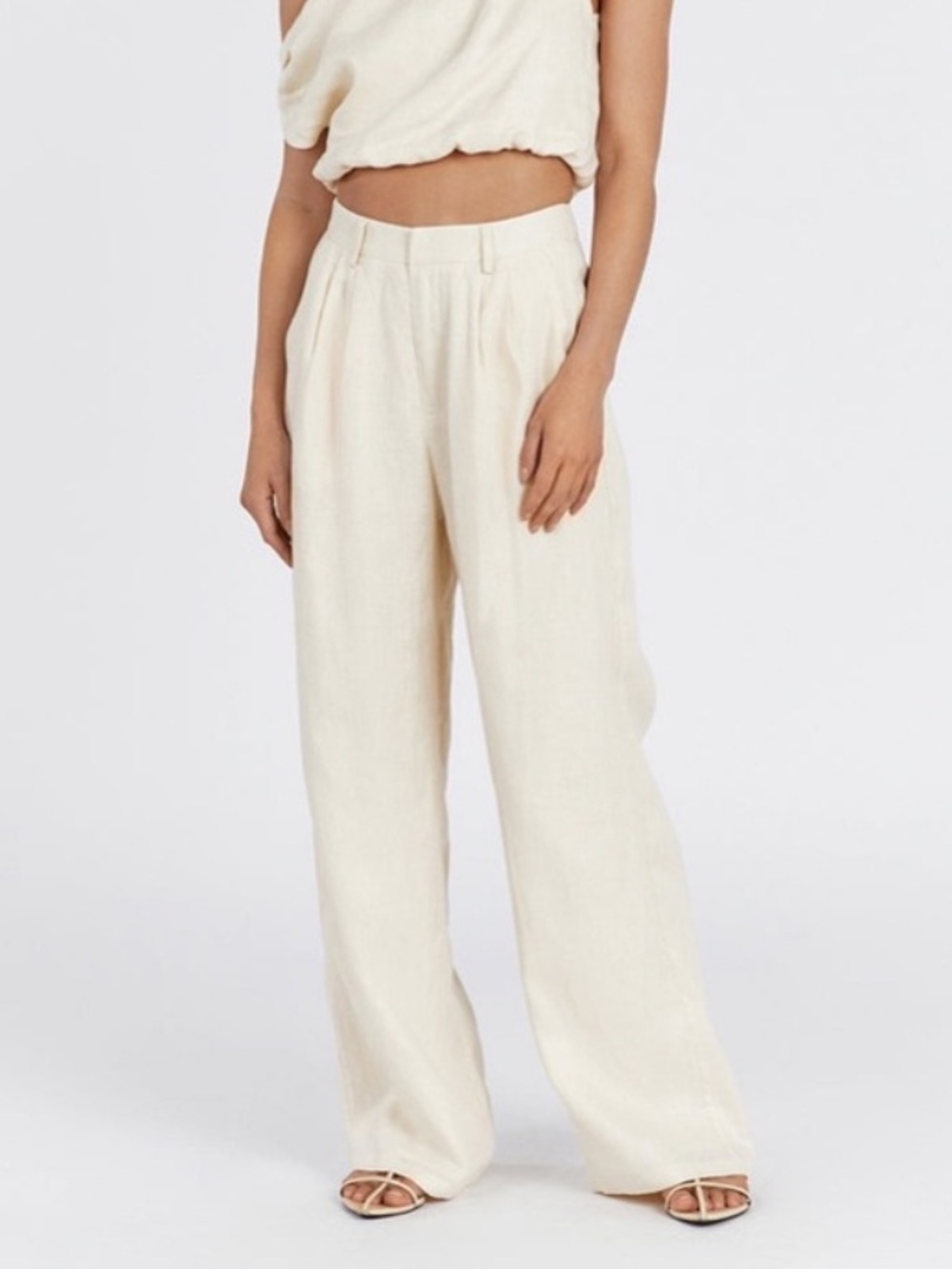 DISSH Cream Wide-Leg Linen Trousers